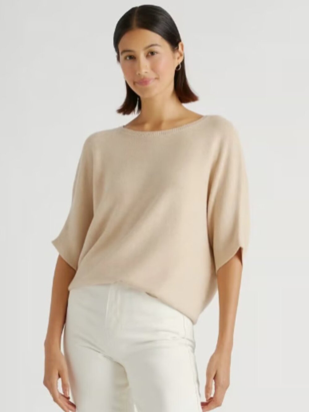 Quince Lightweight Cotton Cashmere Link-Stitch Dolman Sweater
